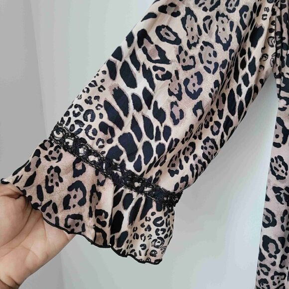 Linea Donatella Leopard Print Robe Babydoll Set Lace Trim Sleepwear Size XL M* - Picture 6 of 11